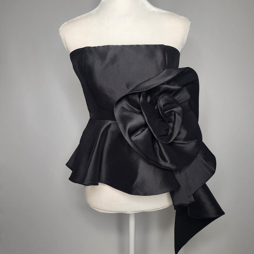 Muse Black Mikado Blossom Peplum Strapless Formal Blouse Top Size 4